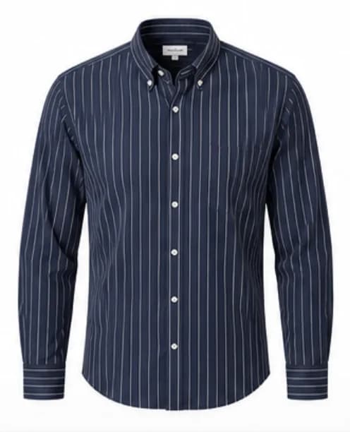 Navy blue striped shirt with button-down collar